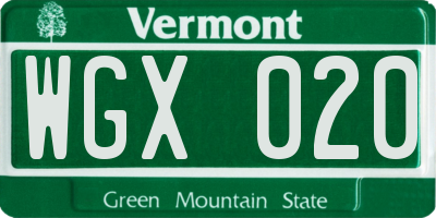 VT license plate WGX020