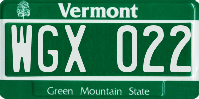 VT license plate WGX022