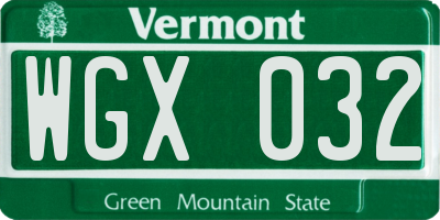 VT license plate WGX032