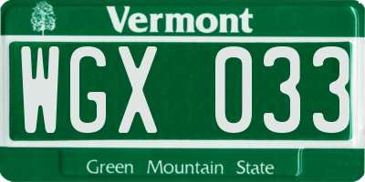 VT license plate WGX033