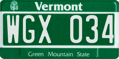 VT license plate WGX034