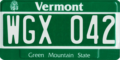 VT license plate WGX042
