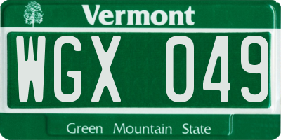 VT license plate WGX049