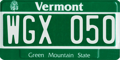 VT license plate WGX050