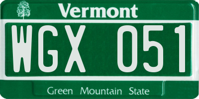 VT license plate WGX051