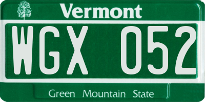 VT license plate WGX052
