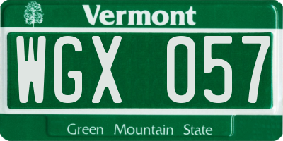 VT license plate WGX057