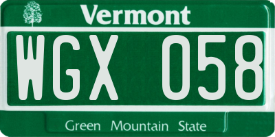 VT license plate WGX058