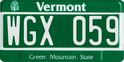 VT license plate WGX059
