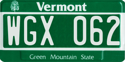 VT license plate WGX062