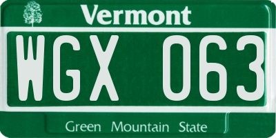 VT license plate WGX063