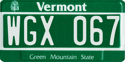 VT license plate WGX067