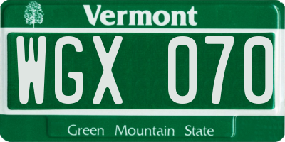 VT license plate WGX070
