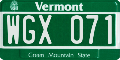 VT license plate WGX071