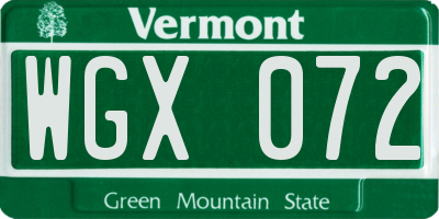 VT license plate WGX072