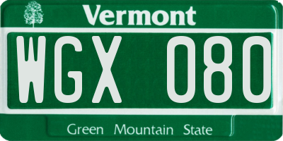 VT license plate WGX080