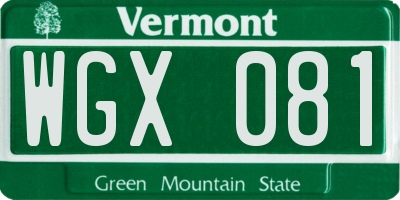 VT license plate WGX081