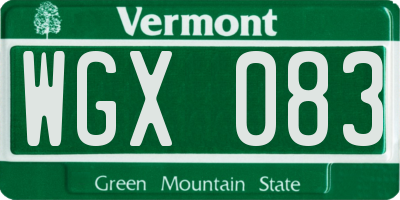 VT license plate WGX083