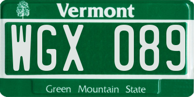 VT license plate WGX089