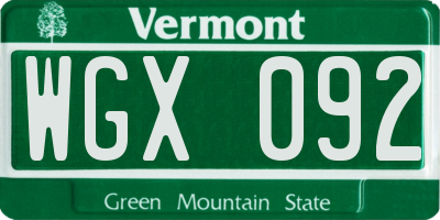 VT license plate WGX092