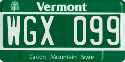 VT license plate WGX099