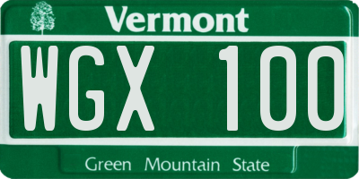 VT license plate WGX100