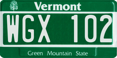 VT license plate WGX102