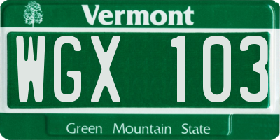 VT license plate WGX103