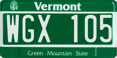 VT license plate WGX105