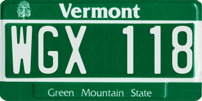 VT license plate WGX118