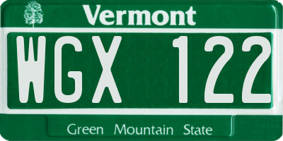 VT license plate WGX122