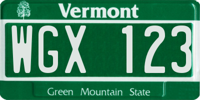 VT license plate WGX123