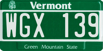 VT license plate WGX139