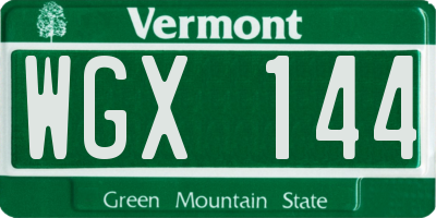 VT license plate WGX144