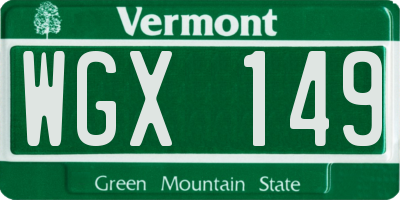 VT license plate WGX149