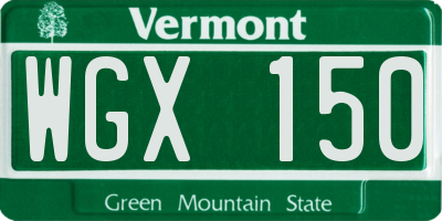VT license plate WGX150
