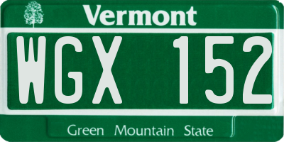 VT license plate WGX152