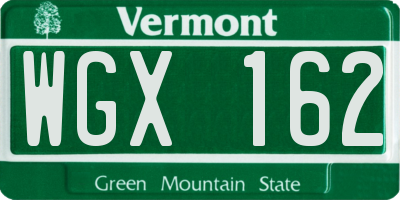 VT license plate WGX162