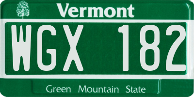 VT license plate WGX182