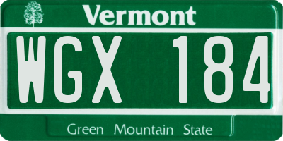 VT license plate WGX184