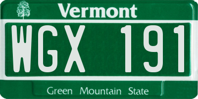 VT license plate WGX191