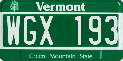VT license plate WGX193
