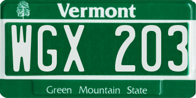 VT license plate WGX203