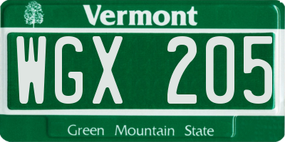 VT license plate WGX205