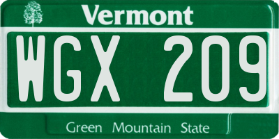 VT license plate WGX209
