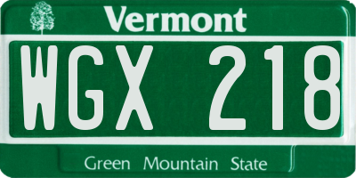VT license plate WGX218