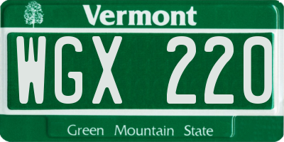 VT license plate WGX220