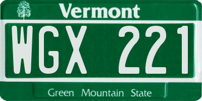 VT license plate WGX221