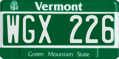 VT license plate WGX226