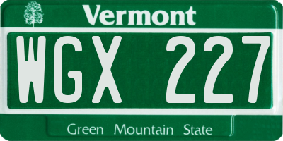 VT license plate WGX227